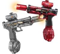 2025 New Electric Water Gun, Automatic Water Gun Pistols 320CC Long Range Motorized with Multifunctional Lighting Effects Rechargeable Water Blaster for Summer Pool Beach Party Toys Gift (Grey + Red)