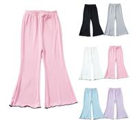 2025 New Girls Flared Pants UK Clearance Kids Ice Silk Trousers Elastic High Waist Bottoms Solid Color Tracksuit Stretchy Joggers Casual Lightweight Sweatpants Full Length Activewear Yoga Dance Pant