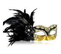 2025 New Gold and Black Masquerade Masks for Women with Feathers - Womens Mascarade Venetian Mask- Lady Mask for Masquerade Party, Mardi Gras, Halloween Cosplay Prom, Christmas, Birthday, Wedding