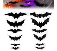 2025 New Halloween 3D Lighted Bats,LED Purple Lighted Halloween Decorations,Assorted Size for Party,LED Glowing Bat Group Stickers for Window Wall Living Room Party Spooky Decor (12Pcs Black)