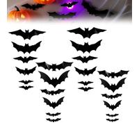 2025 New Halloween 3D Lighted Bats,LED Purple Lighted Halloween Decorations,Assorted Size for Party,LED Glowing Bat Group Stickers for Window Wall Living Room Party Spooky Decor (24Pcs Black)