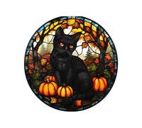 2025 New Halloween Window Clings Large Stained Colorful Horror Blacks Cats Statics PVC Window Removable Glass Decals for Halloween Party Decorations Indoor