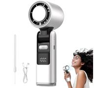 2025 New Handheld Turbo Fan with Ice Cooler, Portable High Speed Handheld Small Fan, Ac-Like Gel Pad Tech, LED Display, USB Rechargeable Mini Portable Hand Fans for Travel, Outdoor (White)