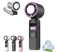 2025 New Handheld Turbo Fan with Ice Cooler, Portable High Speed Handheld Small Fan, Ac-Like Gel Pad Tech, LED Display, USB Rechargeable Mini Portable Hand Fans for Travel, Outdoor, Commute (Black)