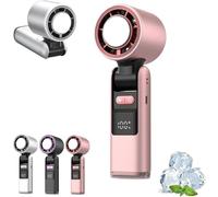 2025 New Handheld Turbo Fan with Ice Cooler, Portable High Speed Handheld Small Fan, Ac-Like Gel Pad Tech, LED Display, USB Rechargeable Mini Portable Hand Fans for Travel, Outdoor, Commute (Pink)
