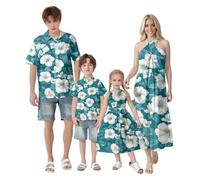 2025 New Hawaiian Vacation Family Outfits Matching Sets, Short Sleeve Button Down Shirts for Men and Boy, Summer Halter Sundresses for Women and Girl, Matching Mother and Daughter Dress