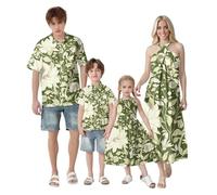 2025 New Hawaiian Vacation Family Outfits Matching Sets, Short Sleeve Button Down Shirts for Men and Boy, Summer Halter Sundresses for Women and Girl, Matching Mother and Daughter Dress