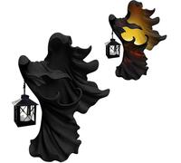2025 New Hell's Messenger with Lantern, Vintage Resin Halloween Witch Small Lantern Decorations, for Home Outside Yard Lawn Garden Party Halloween Decor (Black)
