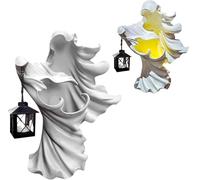 2025 New Hell's Messenger with Lantern, Vintage Resin Halloween Witch Small Lantern Decorations, for Home Outside Yard Lawn Garden Party Halloween Decor (White)