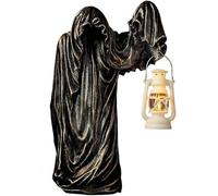 2025 New Hell's Messenger with Lantern, Witch Ghost with Lantern Halloween Decorations,Ghost Wizard Holding a Vintage Lantern Statue，for Home Outside Yard Lawn Garden Party Halloween Decor (Black 2)