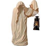 2025 New Hell's Messenger with Lantern, Witch Ghost with Lantern Halloween Decorations,Ghost Wizard Holding a Vintage Lantern Statue，for Home Outside Yard Lawn Garden Party Halloween Decor (White)