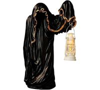 2025 New Hell's Messenger with Lantern, Witch Ghost with Lantern Halloween Decorations,Ghost Wizard Holding a Vintage Lantern Statue，for Home Outside Yard Lawn Garden Party Halloween Decor (Black)