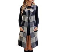 2025 New Knit Tops Sweater for Women Girl Women's Long Suit Collar Sleeveless Sweater Coat Plaid Knitted Vest With Cardigan Patterned Sweaters for Women (Black, L)