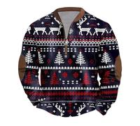 2025 New Men Ugly Christmas Sweatshirt Funny Xmas Jumper Reindeer Pullover Fair Isle Sweater Zip up Blouse Long Sleeve Shirt Crew Neck Sweatshirts Cute Novelty Clothes Festive Holiday Activewear