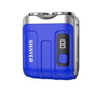 2025 New Mini Dual-Head Electric Shaver, Portable Rotary Dual Ring Electric Shaver, Mini Electric Razor with LED Display, Rechargeable Waterproof Pocket Razor for Men (Blue)