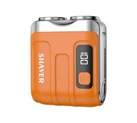 2025 New Mini Dual-Head Electric Shaver, Portable Rotary Dual Ring Electric Shaver, Mini Electric Razor with LED Display, Rechargeable Waterproof Pocket Razor for Men (Orange)