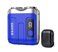 2025 New Mini Dual-Head Electric Shaver, Portable Rotary Dual Ring Electric Shaver, Mini Electric Razor with LED Display, Rechargeable Waterproof Pocket Razor for Men (Blue)