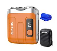 2025 New Mini Dual-Head Electric Shaver, Portable Rotary Dual Ring Electric Shaver, Mini Electric Razor with LED Display, Rechargeable Waterproof Pocket Razor for Men (Orange)