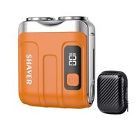 2025 New Mini Dual-Head Electric Shaver, Portable Rotary Dual Ring Electric Shaver, Mini Electric Razor with LED Display, Rechargeable Waterproof Pocket Razor for Men (Orange)