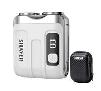 2025 New Mini Dual-Head Electric Shaver, Portable Rotary Dual Ring Electric Shaver, Mini Electric Razor with LED Display, Rechargeable Waterproof Pocket Razor for Men (White)