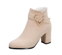 2025 New Model Overseas Trade Fleece Lined Round Toe Oversized Fall/Winter New Model Red High Heeled Shoes Womens Boots Extra Wide Calf (Khaki, 4)