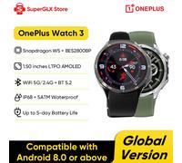 2025 New OnePlus Watch 3 Global Version Smart Watch 1.50 inches AMOLED 32GB Memory Snapdragon W5 Wear OS by Google NFC IP68 5ATM Global Version Emerald Titanium