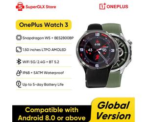 2025 New OnePlus Watch 3 Global Version Smart Watch 1.50 inches AMOLED 32GB Memory Snapdragon W5 Wear OS by Google NFC IP68 5ATM Global Version Obsidian Titanium