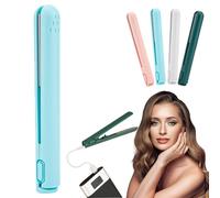 2025 New Pipiup Curling Iron Cordless, Pipiup Mini Dual Purpose Curling Iron, Curling Irons for Short Hair, Hair Straightener and Curler 2 in 1, for Travel Home (Blue)