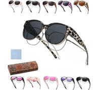 2025 New Polarized Uv400 Protection Trendy Round Cat-Eye Sunglasses Women Polarized Filterseed Sunglasses Fit over Glasses(Grey/Grey)