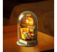 2025 New Reader Night Light, Miniature Book Lover Lamp Sculpture with Mini Books and Led Light, 3D Mini Reading Figurine Tiny Bookshelf Library, for Desktop Xmas Home Decor (A)