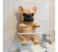2025 New Realistic Puppy-Eye Dog Toilet Roll Holder, 3D Resin Towel Rack, Wall-Mounted Tissue Dispenser for Home/Bathroom/Kitchen - French Bulldog,
