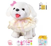 2025 New Robot Puppy, Realistic Interactive Plush Pets Dog Stuffed, Realistic Plush Toys Walk and Bark on a Lead Pretend Dress Up Barking Singing Licking Shaking Tail Model B