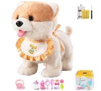 2025 New Robot Puppy, Realistic Interactive Plush Pets Dog Stuffed, Realistic Plush Toys Walk and Bark on a Lead Pretend Dress Up Barking Singing Licking Shaking Tail Model A