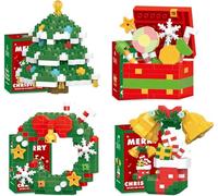 2025 New Santa Claus Design Building Blocks Set, 4/12 Pack Christmas Building Blocks Theme Ornaments, Mini Building Figures, DIY Stocking Stuffers, Fun Family Christmas Birthday Gift Idea (4 Set, C)