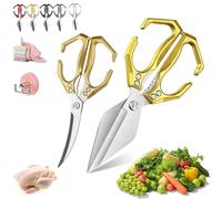 2025 New Seattleget Multifunctional Heavy-Duty Kitchen Shears, Sharp Stainless Poultry Scissors Cut Bone, Ergonomic 2 in 1 Japan Kitchen Scissors for Cutting Meat, Poultry, Vegetables (2pcs-Gold)