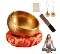 2025 New Singing-Bowl Set, Meditation Sound Bowl Cushion with Wooden Striker for Yoga, Meditation & Relaxation, Mindfulness,Chakra Healing, Stress Relief, Self-Regulation (with wind chime)