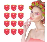 2025 New Strawberry Heatless Curlers, 12 PCS Strawberrys Sponge Heatless Hair Curler Rollers for Long Short, for Overnight Curls Hair Friendly Curling Tool