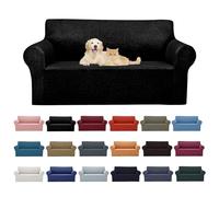 2025 New Stretch Loveseat Sofa Slipcovers Couch Cover for 2 Cushion Furniture Protector Sofa Covers with Elastic Bottom Jacquard Fabric Small Checks for Pets, Kids - Black