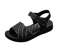 2025 New Summer Outwear Middle Flat Bottom Hook Loop Elderly Soft Sole Anti Slip Slippers Fancy Sandals for Women Heels (Black, 4.5)