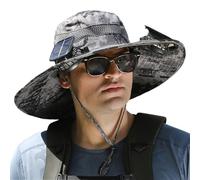 2025 New Ultralight Solar Fan Sun Hat, Wide Brim Solar Fan Outdoor Fishing for Man Woman, Hat-Solar & USB Charging, with 2 Fans (UK, Alpha, One Size, Dark Grey Ink)
