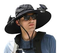 2025 New Ultralight Solar Fan Sun Hat, Wide Brim Solar Fan Outdoor Fishing for Man Woman, Hat-Solar & USB Charging, with 2 Fans (UK, Alpha, One Size, Black)