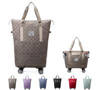 2025 New Upgrade Pepepo Travel Bag with Wheels,Foldable Travel Bag Expandable for Gym, Camping, Weekend Trips, Business Travel, Duffel Bag for Women & Men Dry and Wet Separation (Khaki)