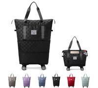 2025 New Upgrade Travel Bag with Wheels,Foldable Travel Bag Expandable for Gym, Camping, Weekend Trips, Business Travel, Duffel Bag for Women & Men Dry and Wet Separation (Black)