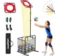 2025 New Upgrade Volleyball Setter Training Equipment Volleyball Setting Trainer Setter Net with 2 Target Hoop Size 5 Angle and 5 Height Adjustments Ball Collection Bag Holds Maximum 20 Two Wheels
