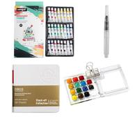 2025 New Upgraded Watercolour Paint Set, Travel Portable Water Colour Paints Sets with Brush, Palette and Sketchbook, DIY Mini Watercolour Kit for Free Spirit and Artists (Acrylic-15Grids)