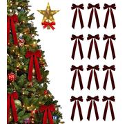 2025 New Velvet Bows for Christmas Tree, 24 Pcs Velvet Christmas Bows for Christmas Tree, Vintage Wreath Bow Christmas Bow, Velvet Ribbon Bow Bulk for Christmas Tree Rustic (12pcs,Wine Red)