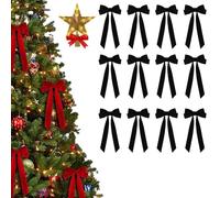 2025 New Velvet Bows for Christmas Tree, 24 Pcs Velvet Christmas Bows for Christmas Tree, Vintage Wreath Bow Christmas Bow, Velvet Ribbon Bow Bulk for Christmas Tree Rustic (12pcs,Black)
