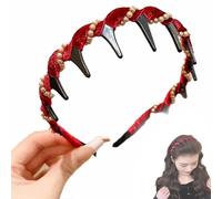 2025 New Vintage High Cranium Artificial Pearl Hairband, Elegant Pearl Headbands for Women Girls,Classic Retro Hair Accessories Party Wedding (Red, O)