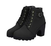 2025 New Womens Ankle Boots Clearance High Heels-Thick Platform Zipper Leather Fashion Ladies Short Boots Orthopedic Booties Comfortable Shoes Cowboy Biker Boots Anti-Slip Hiking Booties Trekking