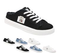 2025 New Women's Canvas Shoes Fringed Hem Denim Fabric Autumn Style Spring Casual Sports Preppy Flat Sneakers for Students (Black-A,5)